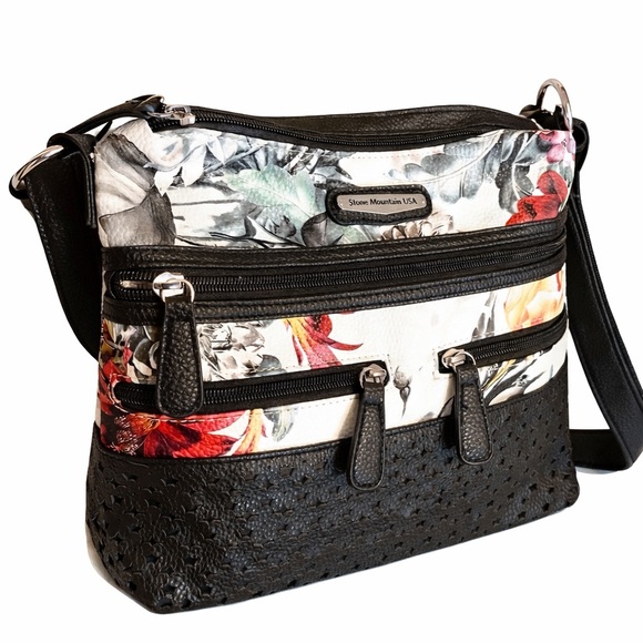 Stone Mountain Accessories Handbags - NWOT Stone Mountain Accessories Floral Crossbody Bag - Black and Multicolor